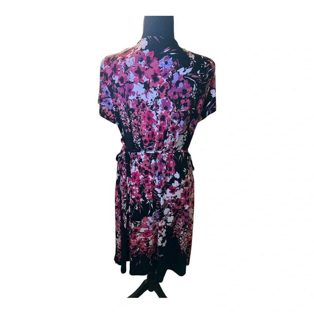 Apt 9 Women Floral Black Pink Wrap Dress Size Extra Large - Picture 2 of 3